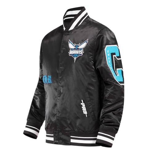 Pro Standard MENS NBA CHARLOTTE HORNETS OLD ENGLISH SATIN JACKET BLACK XL - Image 4
