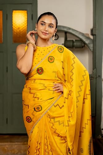 Image of MIRCHI FASHION Women Saree Chiffon Floral Printed | Breathable Festive Occasion Sari for Social Visits with Matching Blouse Piece