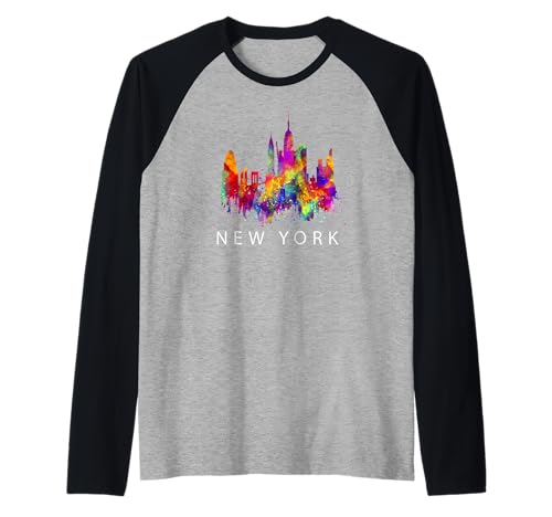 Colorful New York City with Splash Colors, New York City Camiseta Manga Raglan