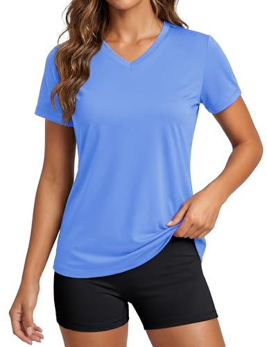 magcomsen MAGCOMSEN Women's Workout Tops Short Sleeve UPF 50+ Athletic Shirts Quick Dry V-Neck T-Shirt Moisture Wicking Gym Tee