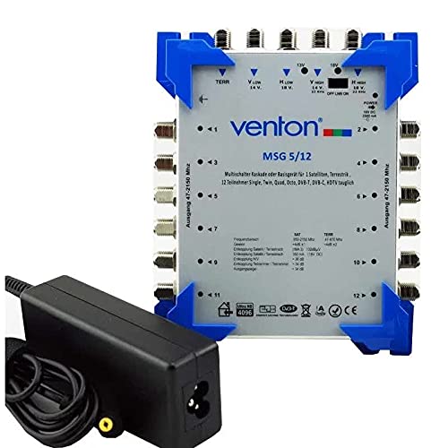 Venton Commutateur multiple satellite 5/12 MSG I Commutateur multiple pour jusqu'à 12 participants I Répartiteur satellite 5 entrées 12 sorties - TV UHD Full HD 4K 3D I Réception de signaux numériques