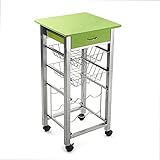 CARACTERÍSTICAS - El carro de cocina tiene el tamaño perfecto para su comedor, salón o cocina. El carro verdulero tiene una altura de 82 cm, con un largo (fondo) de 40 cm, y un ancho (de lado a lado) de 40 cm. El peso es de 7,5 kg y está hecho de madera cubierta de PVC y metal. Color: Encimera verde y patas de color gris.