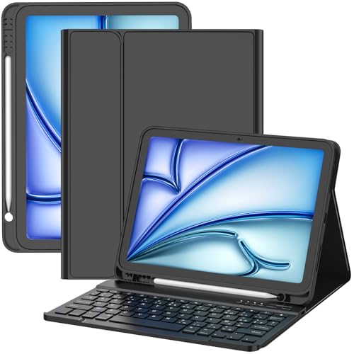 TQQ Coque Clavier pour iPad Air 11" M3/M2 (2024-2025), Air 5e/4e Gen 10,9", Pro 11" (1re-4e Gen) : Clavier Bluetooth Détachable avec Porte Stylet, AZERTY Français Layout