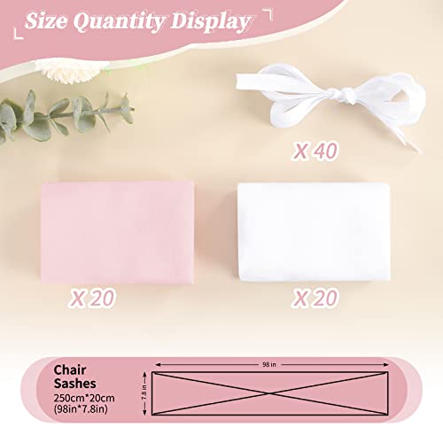 Teruntrue 40 Pcs Chair Sashes For Wedding Chair Decorations Wedding Aisle Decorations, Includes 20 Pcs White + 20 Pcs Pink, For Wedding Aisle Chair Decoration, Pink #TOP1