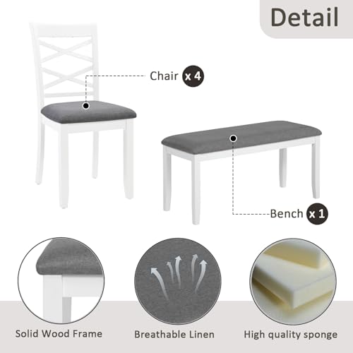 Image of Harper & Bright Designs 6-Piece Dining Set for 6, Modern Wood Kitchen Table Set with Upholstered Chairs and Bench, Space-Saving 58.5 inch Table for Dining Room, Kitchen, or Living Space