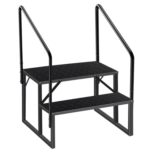 Escalera de 2 peldaños resistente con pasamanos para uso exterior miniatura 1