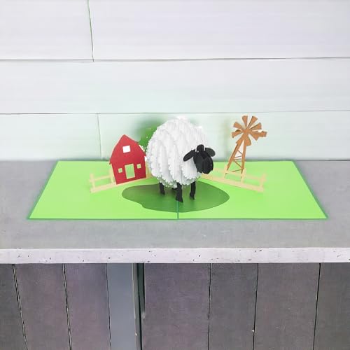 Image of Rykamia Pop Up Sheep Birthday Card, 6x7.8 in, Blank Envelope Included, Suitable for Any Occasion