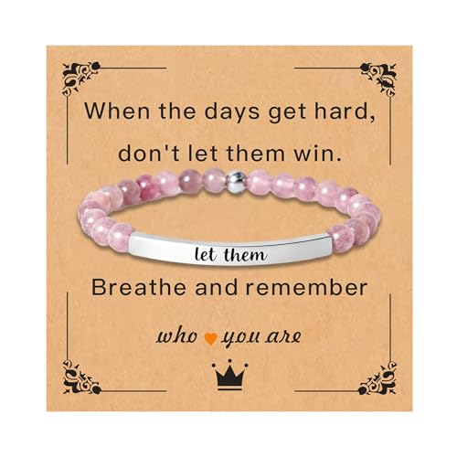 LUDKCCIR Inspirational Healing Crystal Bracelet for Women Men Let Them Dont Let the Hard Days Win God Is In Control Bracelet Beaded Adjustable Motivational Gift for Relief & Positivity Silver
