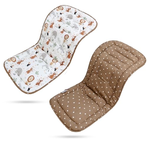 Cojín Carro Bebe, Colchoneta Silla Paseo Universal Transpirable, para el Cochecito y Asiento de Carro 100% Algodón, 80 x 32 cm (Animales Marrón)