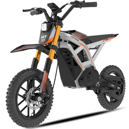 HITWAY Moto Cross Électrique Enfant 14" - Moteur 400W, Batterie 36V 10.4Ah, 3 Vitesses (10/15/25 km/h), Autonomie 30-45 km, Double Suspension, Pneus Tout-Terrain - Dès 8 Ans (Gris-Noir)