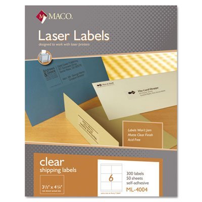 MACO Laser/Ink Jet Matte Clear Shipping Labels, 3-1/3 x 4-1/4 Inches, 6 ...