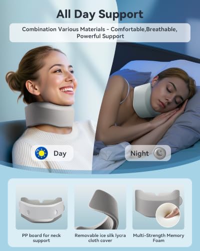 Image of Neck Brace for Sleeping, for Relief Neck Pain and Provide Support Soft Cervical Collar, Neck Support Keep Vertebrae Stable & Aligned Relief of Cervical Spine Pressure (Light Gray Small Size)