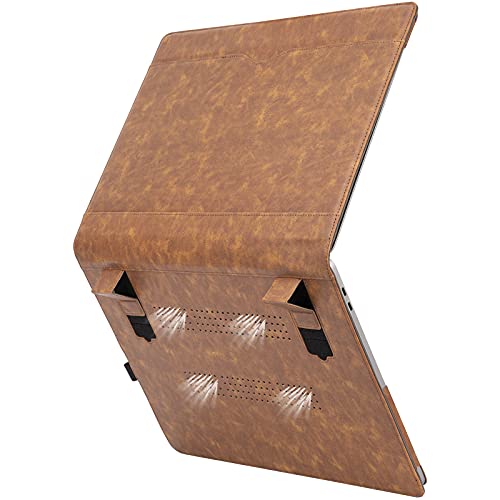 TYTX Compatible with MacBook Pro Leather Case 15 Inch 2016-2019 Release (A1990 A1707) Laptop Sleeve Protective Folio Book Cover with Vents, Brown