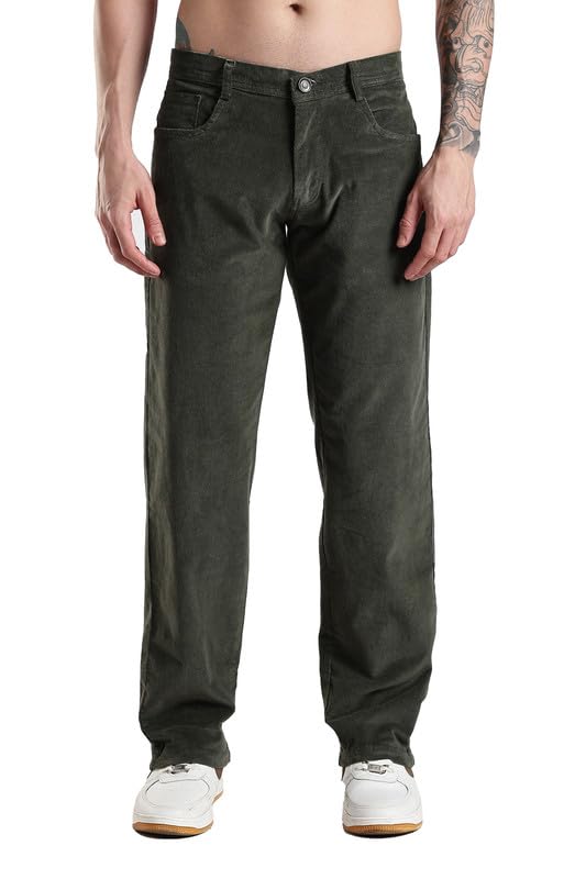Image of NEVER NEUD Men's Corduroy Trousers | Stylish Straight Fit 4 Pocketed Corduroy Pants for Men | 98% Cotton 2% Elastane | Mid Rise | Comfortable Casual Regular Fit Pants | Button Closure