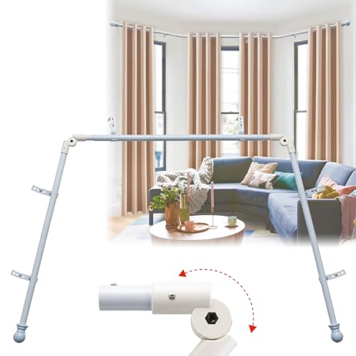 Bay Window Curtain Rods 36-160 Heavy Duty Corner Curtain Rod Adjustable DIY Design for Center and Side Rods U-Shape 1 inch Drapery Rod Set with Brackets for Windows - White