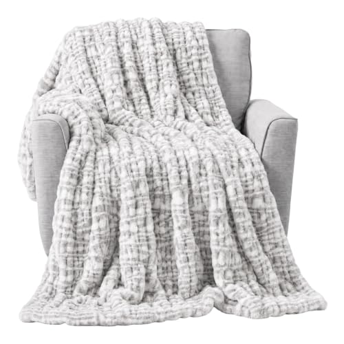 Lavish Home Manta Oversized Ruched de Piel Sintética - 60x80 Pulgadas Jacquard Piel Sintética Para Sofás y Camas - Ropa de Cama Lujosa (Gris)