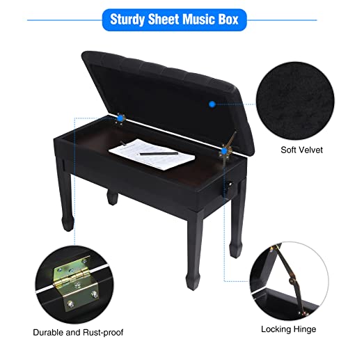 Alapur Adjustable Duet Piano Bench With Storage,Heavy Duty Wooden Double Keyboard Piano Bench Seat With Pu Leather Cushion,Black #TOP4