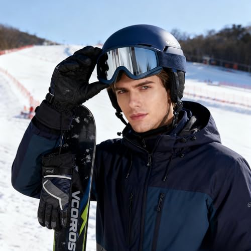 Casco Da Sci Con Occhiali Da Sci Passamontagna Casco Sci Per Uomo Donna Con Cuscinetti Auricolari Rimovibili Ventilazione Uv Ski Helmet Per Ski (Blu Opaco+Occhiali Da Sci + Passamontagna, L) - 9