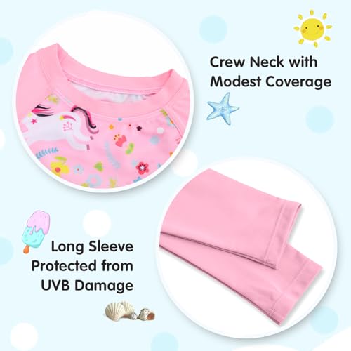 Girls Long Sleeve Swimsuit Size 4-5T Pink Unicorn Rash Guard Bathing Suits Summer Water Surfing Swimwear3