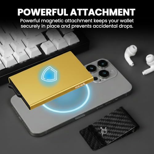 Image of CODE 118 Wallet for Men - Slim Minimalist Aluminum Magnetic Card Holder - RFID Blocking Front Pocket Mag Safe Wallet with Strong Magnet Attachment (Mag Safe, 24K Gold)