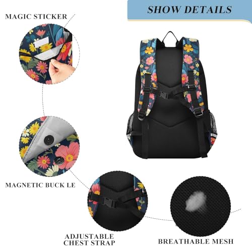 Sac à dos pour ordinateur portable enfants collège lycée fleurs - 5