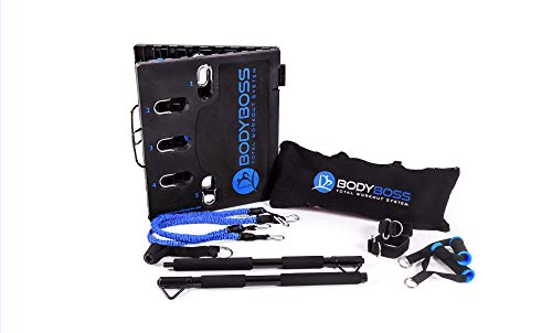 BodyBoss Home Gym 2.0 - Full Portable Gym Home Workout Package + 1 Set of Resistance Bands - Collapsible Resistance Bar, Handles - Full Body Workouts for Home, Travel or Outside - Blue - Image 3