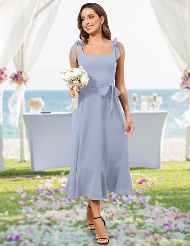ROYAL MATRIX Women's Midi Dresses for Wedding Guest Semi Formal Dress for Cocktail Party Square Neck Split Bridesmaid Dress2