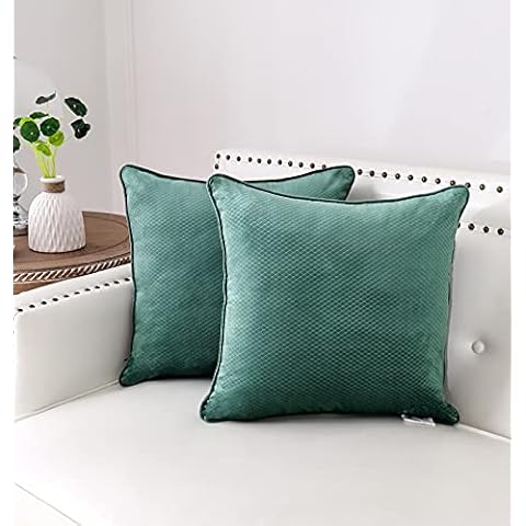Nottingson Home Teal Green Velvet Pillow Cover 18x18 Sofa Pillow Cases 2 Pack for Couch Hexagonal Geometric Pattern Soft Fabric Square Luxury Throw Covers Cushion Decor for Chair,Car,Bed,Living Room Cover