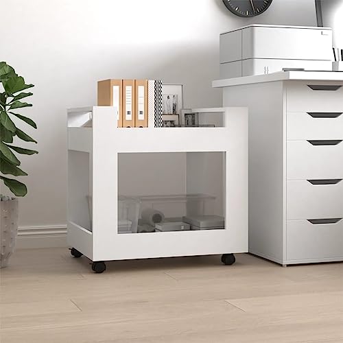Carrito de oficina blanco madera 60x45x60 cm con ruedas y estantes
