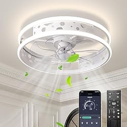 Lampara Ventilador Bebe EKDADL Reversible Ventilador de Techo con Luz Silencioso 47CM Moderna Lampara Ventilador Techo con Luz y Mando a Distancia 6 Velocidade 3 Colores LED Regulable Ventiladores de Techo APP