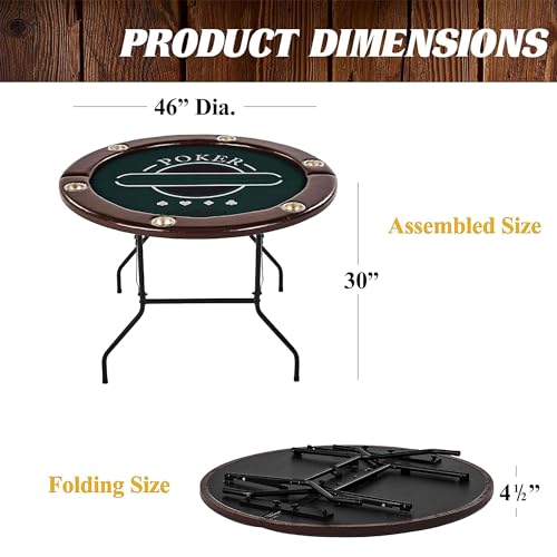 Barrington Billiards 6 Player Folding Round Card Table Casino Style 46 Inch Poker Table with Padded Rails, Cup Holders, and Poker Chips and Cards - Thumbnail 2