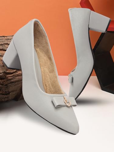 Image of Carlton London Women's Block Heel Round Toe Pumps - Elegant, Comfortable, and Stylish for Office, Casual and Semi-Formal Use