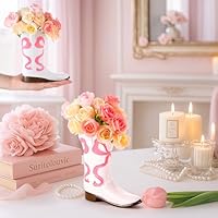 Ninehaoou Western Cowboy Boot Vase Coquette Pink Bow Cowgirl Boot Flower Vase Western Country Accent Planter Ceramic Flower Arrangements for Modern Aesthetic Room Wedding Decor