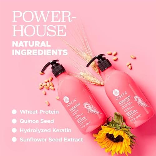 Luseta Keratin Shampoo and Conditioner for Color Treated Damaged & Dry Hair, Keratin Hair Treatment for Smoothing, Nourishing & Strengthening, Color Safe, Free of Sulfates and Gluten 2 X 16.9Oz