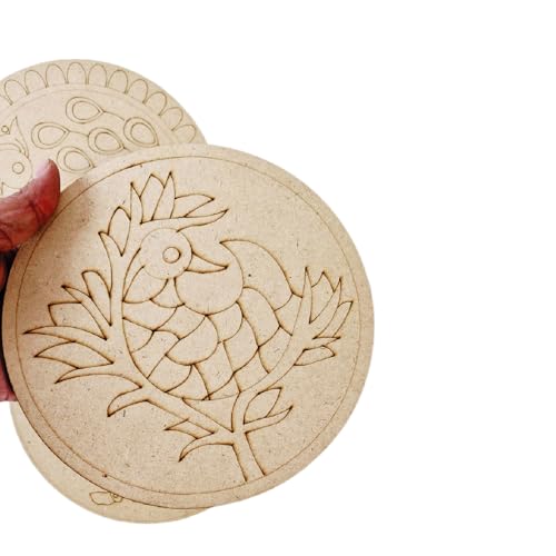 Image of Lippan Art Mandala Art Materials Diy Kit With Four Designs Premarked Mdf Board (4 Pcs Premarked Art Board, Diwali Decoration For Home Decor Engraved Painting MDF Base for DIY Decorations, Festival Gift, Wedding Decorations 8. inch
