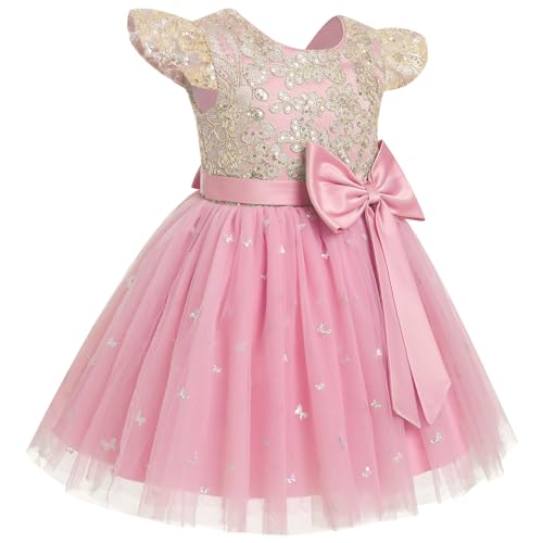 IBTOM CASTLE Toddler Baby Girl Tulle Tutu Dresses Flutter Sleeve Floral Sequins Butterfly Wedding Birthday Party Pageant Gown2