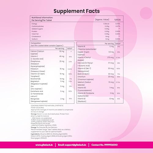 Image of GLIMLACH Multivitamins For Women, 50 Multivitamin Tablet, with Zinc, Vitamin C, Vitamin D3, Multiminerals & Enhances Energy, Stamina & Immunity