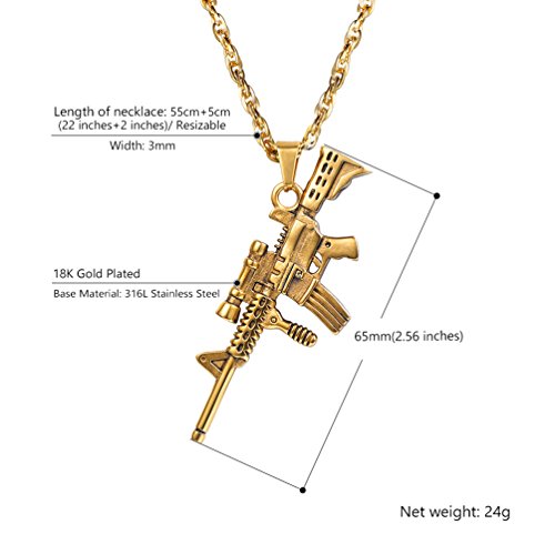 Prosteel 18K Gold Plated Military Army Charm Necklace M16A4 Rifle Shape Pendant & Chain Cool Men Jewelry Gift For Him Gun Necklace #TOP5