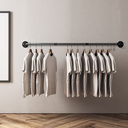 unho Wall Mounted Clothes Rail: 180cm Industrial Pipe Clothing Hanging Rod Heavy Duty Garment Rack Metal Cloth Display Hanger Pole Length Adjustable Clothes Bar for Home Retail Display Closet Storage - Image 4