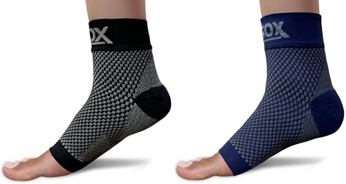 SB SOX - Plantar Fasciitis Compression Socks, Pairs of 2 (Black, Large + Navy, Large)