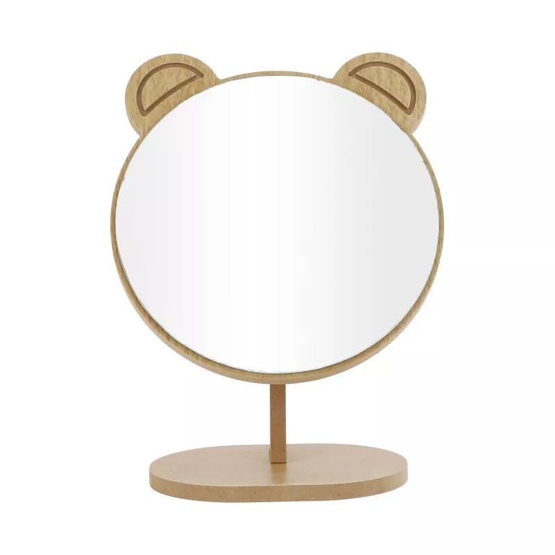 KIRA Wooden Makeup Table Mirror, Table Mirror with Stand, Bear Ear Shaped Cosmetic Mirror, Bathroom Mirror, Bedroom Mirror etc Use for Women