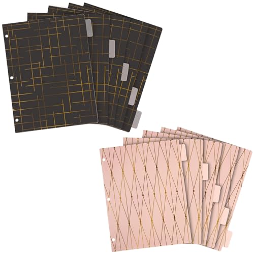6 Sets of 5 Tab Dividers for 3 Ring Binders, 30 Total Bulk Dividers for Office, School Supplies (Pink, Black, 8.5 x 11 in)