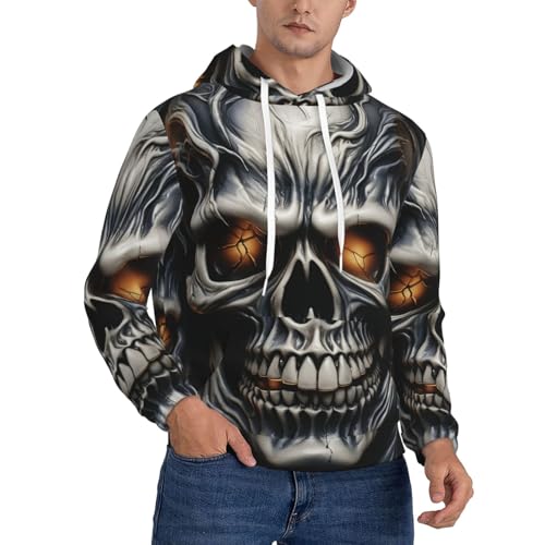 Men's Fleece Pullover Hoodie Long Sleeve Hooded Cool Evil Skull Sweatshirt Casual Shirts With Pockets 3X-Large Black