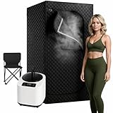 HOSOUTION Upgraded Sauna Box, Portable Sauna for Home, Infrared Sauna for Relaxation, Portable Sauna with Upgraded 3L 1200W Steamer, Folding Chair, Black