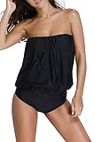 Dokotoo Womens Solid Soft Cup Strapless Tankini With Triangular Briefs Large Black
