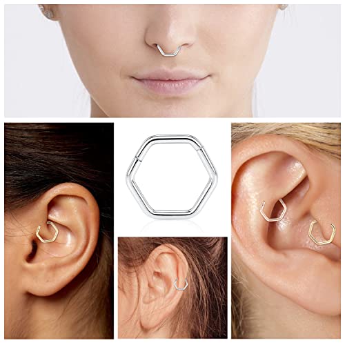 Gagabody Daith Piercing 16G Septum Jewelry Conch Jewelry Septum Piercing Gold Nose Rings 8Mm Hinged Septum Ring 16G 316L Surgical Steel Helix Earring Ear Lobe Earring Hexagon Linking Rings #TOP6