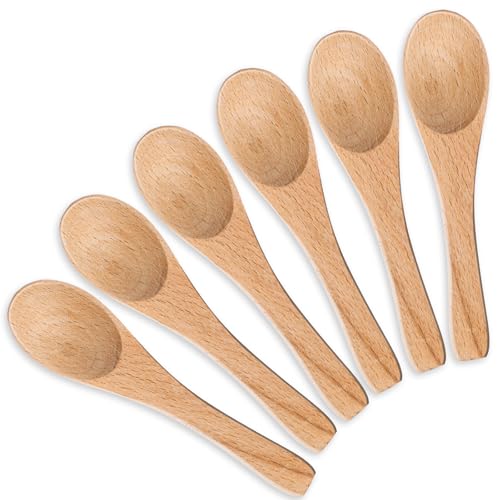 6pcs Small Wooden Spoons for Jars 3.93 Inch Handmade Mini Wooden Spoon Tiny Spoons for Spices Jars Multi-Purpose Little Spoon for Kitchen