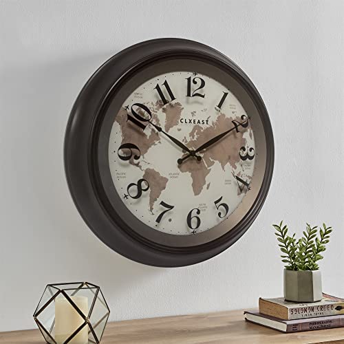Clxeast 18 Inch Illuminated Wall Clock With Smart Sensor For Living Room Decor,Large Modern Farmhouse Lighted Wall Clock With World Map,Decorative Silent Wall Clock,Oil Rubbed Bronze Black #TOP7