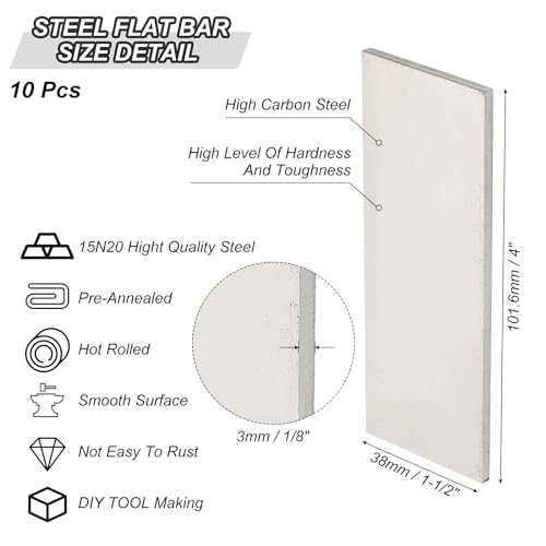 PATIKIL 10 Pack 15N20 Stahl für die Messerherstellung, 4 x 1 1/2 x 1/8 Stahlblech für DIY-Blankblech, professionelle und Hobbynutzung.