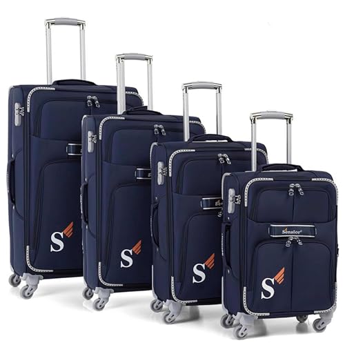 Senator Soft-Shell Luggage Trolley Set- Expandable Lightweight 4-Piece Luggage Sets with Spinner Wheels 4 LL003 (Set of 4, Navy Blue)